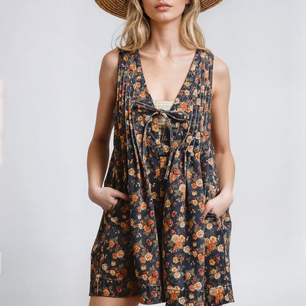 Vintage Bloom Denim Romper