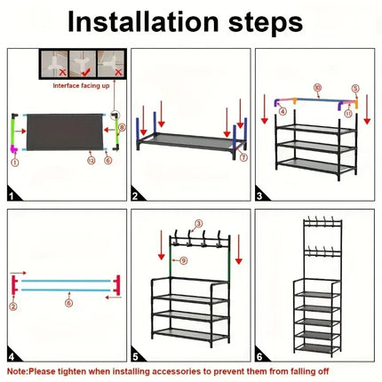 5-Level Metal Shoe Rack Tool-Free Setup Straightforward Design Multi-Purpose Shoes Boots And Sundries in Living Room Hallway