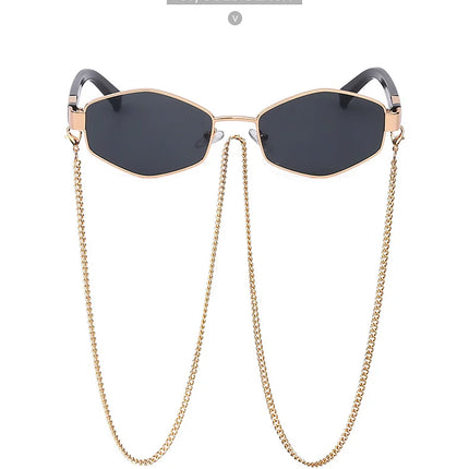 Sexy Small Frame Hexagon Sunglasses Women With Chain 2026 Luxury Brand Designer Punk Sun Glasses For Ladies Shades Gafas De Sol