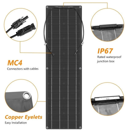 50W 100W Monocrystalline Flexible Solar Panel Kit 12V Battery Charger System For Home Camping Car RV Boat Off-grid Applications
