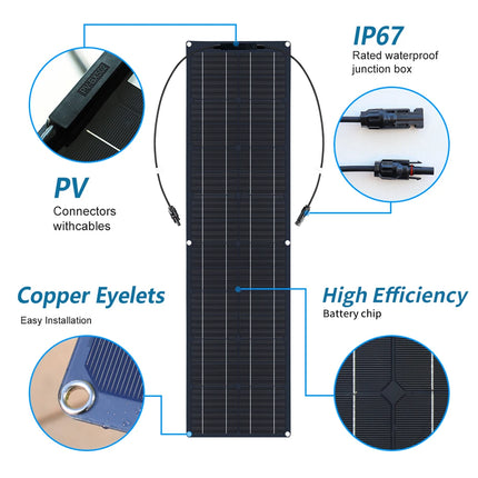 50W 100W Monocrystalline Flexible Solar Panel Kit 12V Battery Charger System For Home Camping Car RV Boat Off-grid Applications