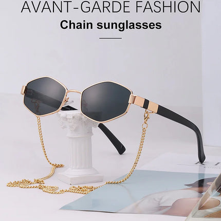 Sexy Small Frame Hexagon Sunglasses Women With Chain 2026 Luxury Brand Designer Punk Sun Glasses For Ladies Shades Gafas De Sol