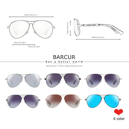 BARCUR Design Titanium Alloy Sunglasses Polarized Men's Sun Glasses Women Pilot Gradient Eyewear Mirror Shades Oculos De Sol