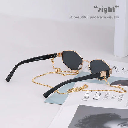Sexy Small Frame Hexagon Sunglasses Women With Chain 2026 Luxury Brand Designer Punk Sun Glasses For Ladies Shades Gafas De Sol