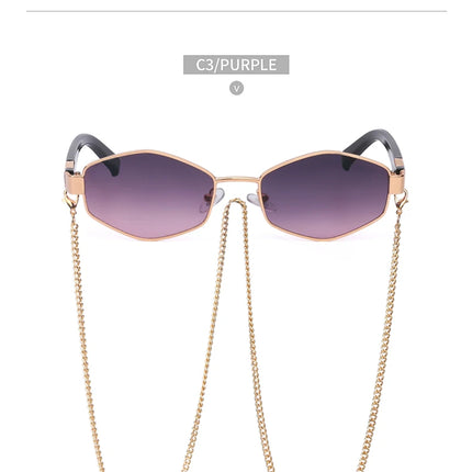 Sexy Small Frame Hexagon Sunglasses Women With Chain 2026 Luxury Brand Designer Punk Sun Glasses For Ladies Shades Gafas De Sol