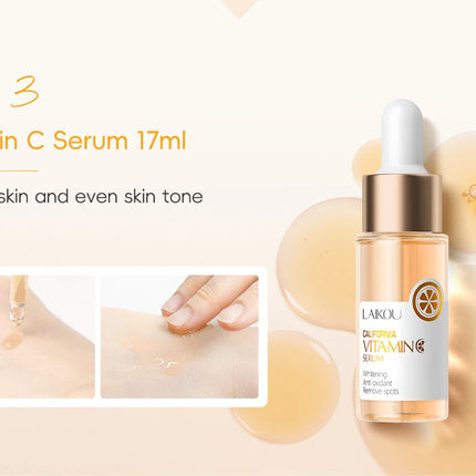 LAIKOU VITAMIN C Skincare Set Brightening 5Pcs Kit Even Skin Tone Smooth Wrinkle Tighten Pores Cleanser Toner Serum Eye Cream
