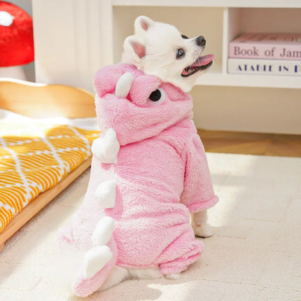 New Small Dinosaur Transforming Dog Clothes Autumn Winter Flannel Warm Teddy Cat Pet Clothes Dog Jumpsuits Rompers