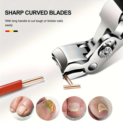 Professional Stainless Steel Toenail Clippers for Seniors, Wide Jaw, Angled Head, Concave Blade