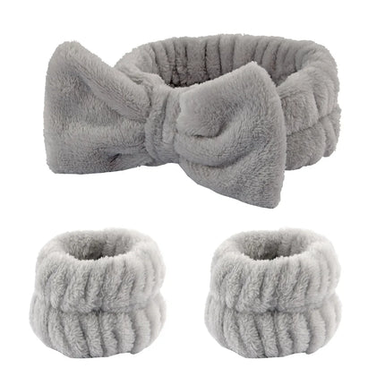 Spa Headband and Wrist Towels for Face Washing Set Elastic Bow Headbands with Highly Absorbent Wristbands for Shower Skincare