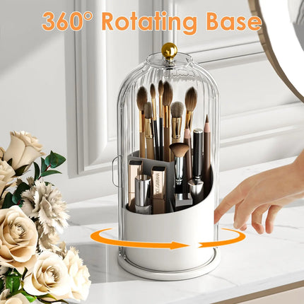 YOOLENS Makeup Brush Holder Organizer with Lid,360 Rotating Clear Dustproof Makeup Brushes Organizer for Vanity Desktop Bathroom
