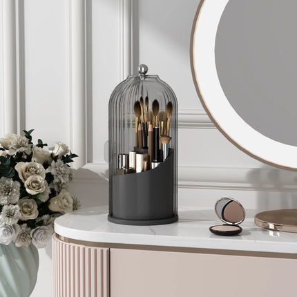YOOLENS Makeup Brush Holder Organizer with Lid,360 Rotating Clear Dustproof Makeup Brushes Organizer for Vanity Desktop Bathroom