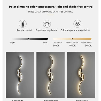 Long Strip LED Wall Lamp Modern Remote Control Dimming Living Roomdecor Wall Lamp Background Bedroom Bedside Home LED Lighting