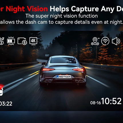 REDTIGER A4 Dash Camera Front and Rear 4k Dash Cam Drive Recorder for WiFi GPS Car Dvr for 24H Parking Mode Black Box for Car