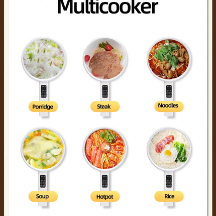 600W Electric Cooking Pot Rice Cooker Hotpot  Multicooker Pancake Smart Electric Skillet Fried Pan 1.6L Food Steamer 220V
