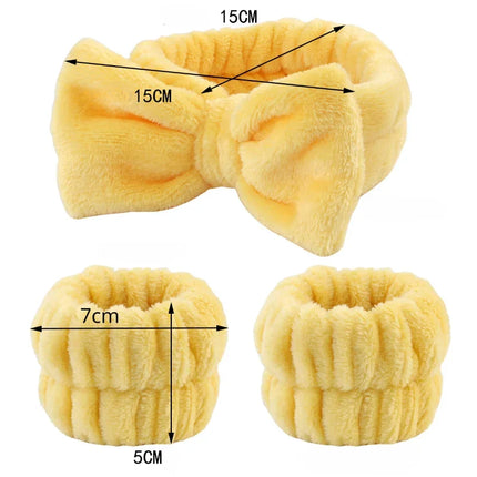 Spa Headband and Wrist Towels for Face Washing Set Elastic Bow Headbands with Highly Absorbent Wristbands for Shower Skincare
