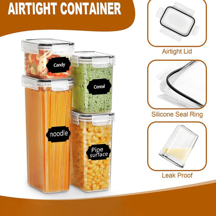42pcs Sealed food storage containers with LIDS plastic kitchen pantry, dry cargo jars of lactose, grain, flour, sugar, labeled,