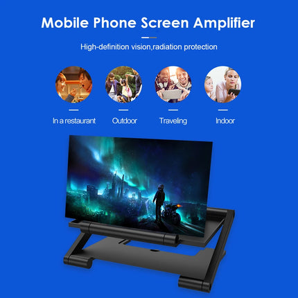 8 inch 3D HD Cell Phone Screen Amplifier Bracket 3-4X Zoom Curved Surface Foldable Display Magnifying Stand for 4.0-6.0 inch Pho