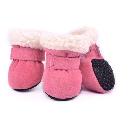 4pcs/set Plush Pet Dog Shoes Autumn Winter Warm Dog Boots Socks Comfortable Anti-slip Puppy Cat Rain Snow Booties Footwear