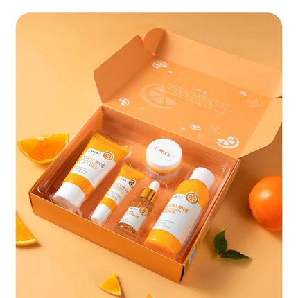 LAIKOU VITAMIN C Skincare Set Brightening 5Pcs Kit Even Skin Tone Smooth Wrinkle Tighten Pores Cleanser Toner Serum Eye Cream