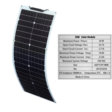 50W 100W Monocrystalline Flexible Solar Panel Kit 12V Battery Charger System For Home Camping Car RV Boat Off-grid Applications