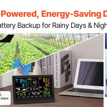 SucceBuy 7-in-1 Wi-Fi Weather Station 7.5 in Color Display + Solar Wireless Outdoor Sensor Alarm Alerts for Temperature Humidity