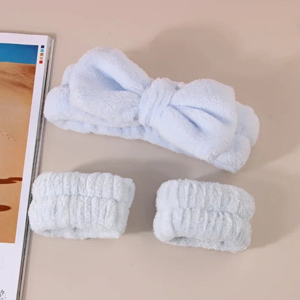 Spa Headband and Wrist Towels for Face Washing Set Elastic Bow Headbands with Highly Absorbent Wristbands for Shower Skincare