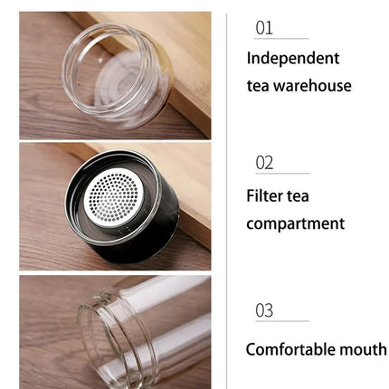 420ML Tea Water Bottle High Borosilicate Glass Double Layer Tea Water Cup Infuser Tumbler Drinkware Water Bottle With Tea Filter