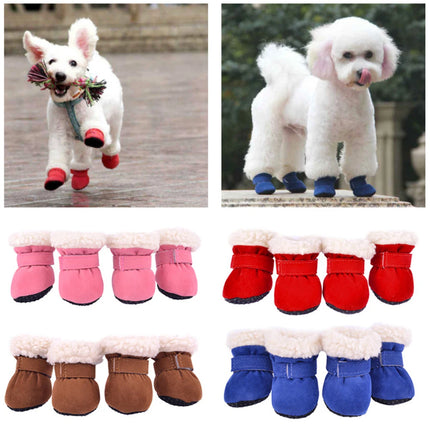 4pcs/set Plush Pet Dog Shoes Autumn Winter Warm Dog Boots Socks Comfortable Anti-slip Puppy Cat Rain Snow Booties Footwear