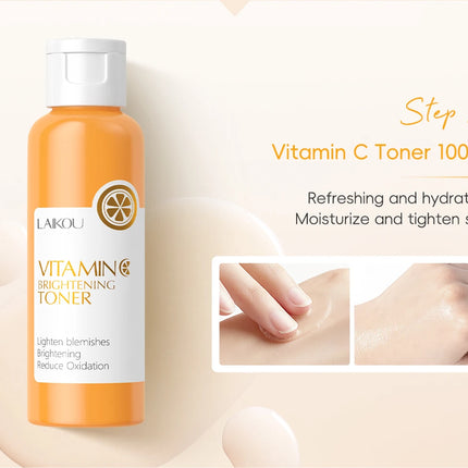 LAIKOU VITAMIN C Skincare Set Brightening 5Pcs Kit Even Skin Tone Smooth Wrinkle Tighten Pores Cleanser Toner Serum Eye Cream