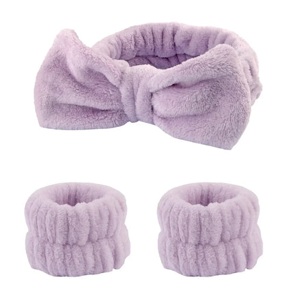 Spa Headband and Wrist Towels for Face Washing Set Elastic Bow Headbands with Highly Absorbent Wristbands for Shower Skincare