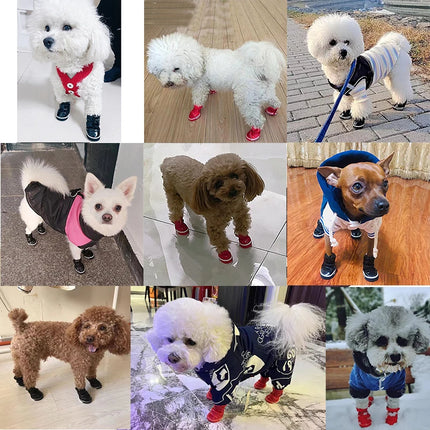 4Pcs/set Pet Shoes Winter Warm Waterproof Slip Fleece Dog Snow Boots for Dogs Puppy Rain Footwear Accessories Chihuahua Bulldog