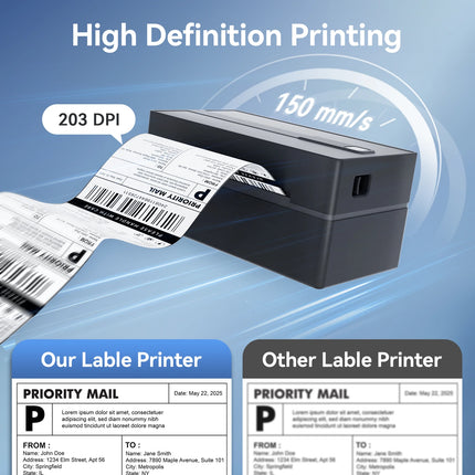 Thermal Label Printer Portable No Ink Required 203DPI 4x6 for Small Business Bluetooth USB High Speed Express Airway Bill