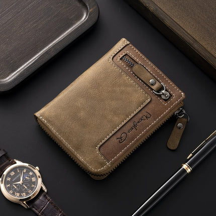 Men's Retro Short Wallet Multifunctional Fashion Zipper PU Leather Coin Purse High Quality Credit Card Holder Ideal Gift For Men