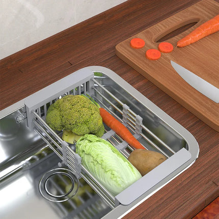 Expandable Stainless Steel Sink Drain Basket,Collapsible Kitchen Dish Drying Rack with Draining Filter Grid,Sink Organizer Tray