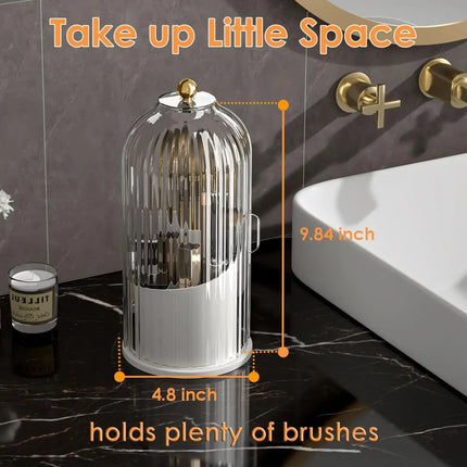 YOOLENS Makeup Brush Holder Organizer with Lid,360 Rotating Clear Dustproof Makeup Brushes Organizer for Vanity Desktop Bathroom
