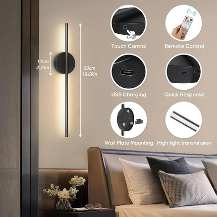 Wall Sconces Battery Operated Wireless USB Rechargeable Wall Lights with Remote Control 360° Rotation LED Dimmable Picture Lamp