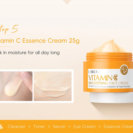 LAIKOU VITAMIN C Skincare Set Brightening 5Pcs Kit Even Skin Tone Smooth Wrinkle Tighten Pores Cleanser Toner Serum Eye Cream