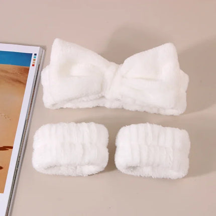 Spa Headband and Wrist Towels for Face Washing Set Elastic Bow Headbands with Highly Absorbent Wristbands for Shower Skincare