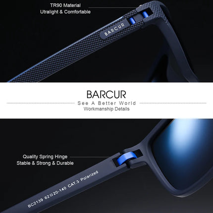 BARCUR Design TR90 Sunglasses Men Polarized Light Weight Sports Sun Glasses Women Eyewear Accessory Oculos UVAB Protection
