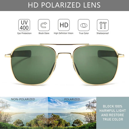 Men's Military Style Polarized Aviator Sunglasses with Bayonet Temples for Outdoor Activities