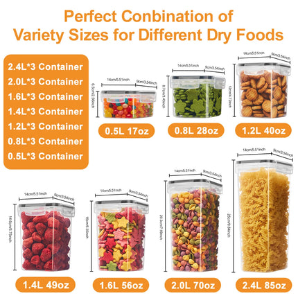 42pcs Sealed food storage containers with LIDS plastic kitchen pantry, dry cargo jars of lactose, grain, flour, sugar, labeled,
