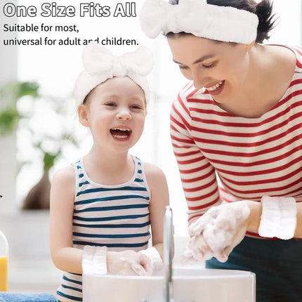 Spa Headband and Wrist Towels for Face Washing Set Elastic Bow Headbands with Highly Absorbent Wristbands for Shower Skincare