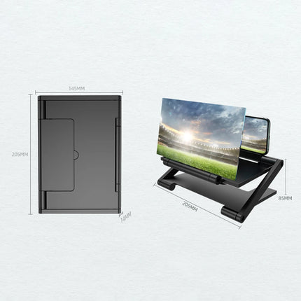 8 inch 3D HD Cell Phone Screen Amplifier Bracket 3-4X Zoom Curved Surface Foldable Display Magnifying Stand for 4.0-6.0 inch Pho