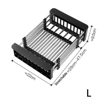 Expandable Stainless Steel Sink Drain Basket,Collapsible Kitchen Dish Drying Rack with Draining Filter Grid,Sink Organizer Tray