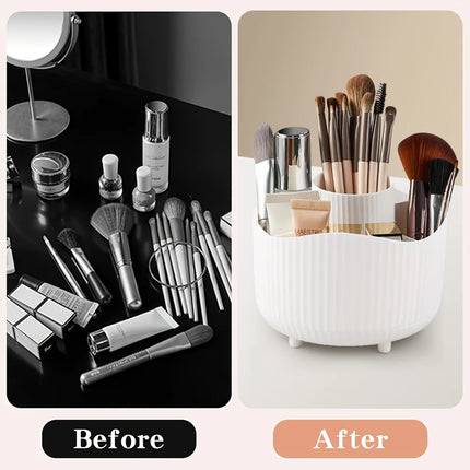 360° Rotating Makeup Brush Holder, 5-Compartment Cosmetic Storage Box, for Nail Polish, Desktop Vanity, and Bathroom Storage