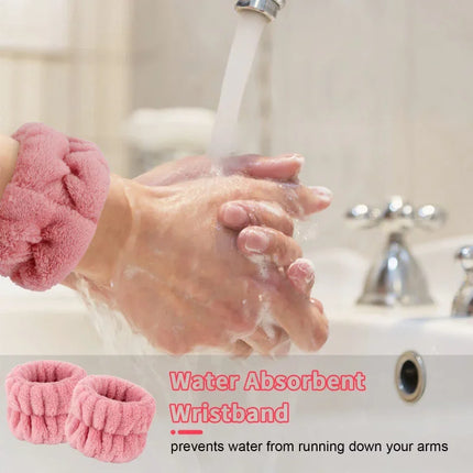 Spa Headband and Wrist Towels for Face Washing Set Elastic Bow Headbands with Highly Absorbent Wristbands for Shower Skincare