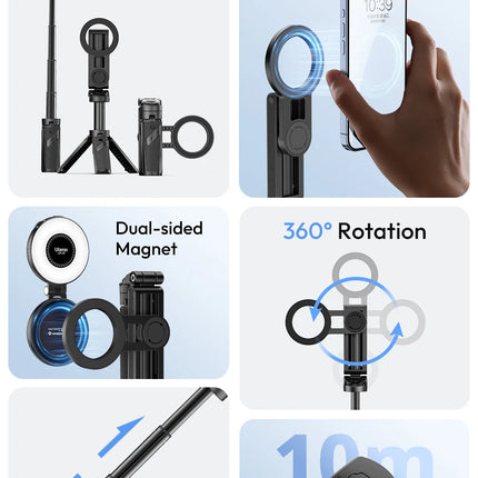 Ulanzi JJ03 Magnetic Phone Tripod Wireless Phone Grip Selfie Stick Desktop Tripod for iPhone 16 15 14 13 Pro Pro Max