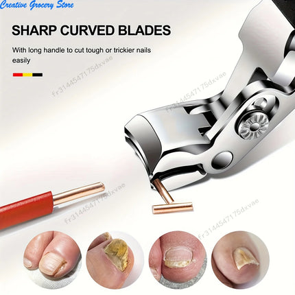 Professional Stainless Steel Toenail Clippers for Seniors, Wide Jaw, Angled Head, Concave Blade