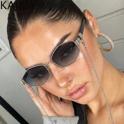 Sexy Small Frame Hexagon Sunglasses Women With Chain 2026 Luxury Brand Designer Punk Sun Glasses For Ladies Shades Gafas De Sol