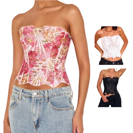 Sexy Lace-Up Backless Bandeau Top with Irregular Cutout Detail and Off-Shoulder Design for Trendy Street Style